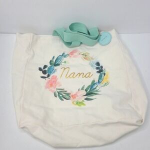 Cynthia Rowley NANA Canvas Tote Shop Bag Flower BOHO‎ Wreath Mother's Day Family